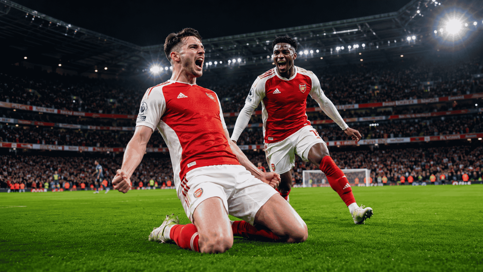 Arsenal-spelers vieren goal in het Emirates Stadium tijdens voetbalreis Londen